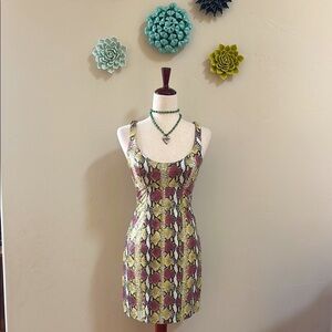 Amazing Vintage 90s Y2K Michael Hoban North Beach Snake Print Bodycon Dress 6